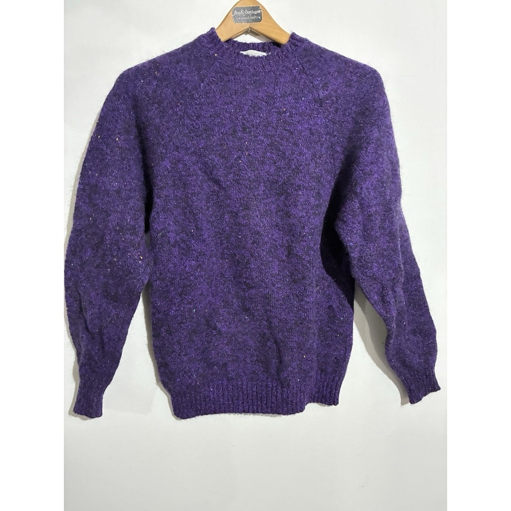 VTG Nottingham Purple Shetland Wool Womens L Made In England Preppy Comfort